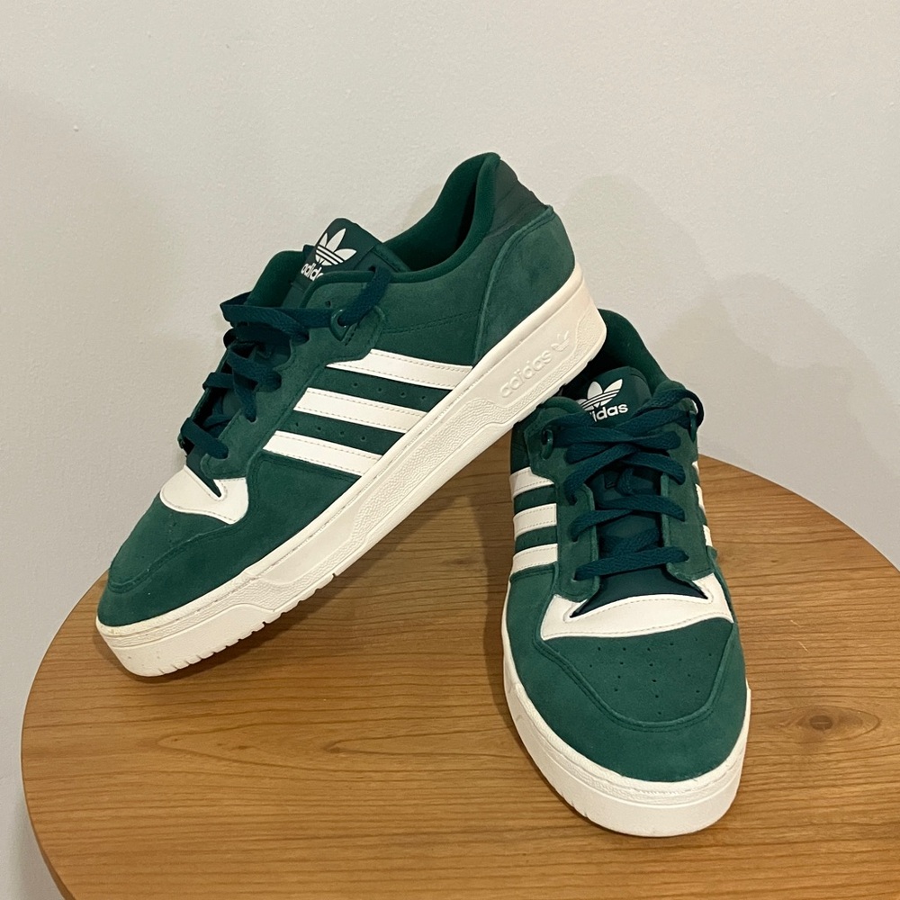 Adidas Men’s Green Low-Top Sneakers with White Stripes